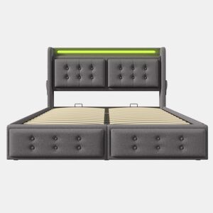 Contentor-cama de 160x200 cm em tecido de linho - com LED e portas de carregamento - Cinzento