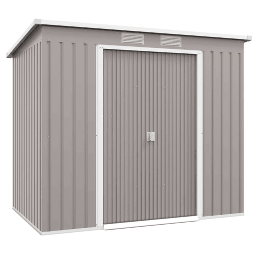 Outsunny Abrigo de Jardim 213x130x172 cm Abrigo de Exterior de Aço Galvanizado com Porta Corredeira e Ventilações para Armazenamento de Ferramentas Cinza Claro