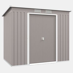 Outsunny Abrigo de Jardim 213x130x172 cm Abrigo de Exterior de Aço Galvanizado com Porta Corredeira e Ventilações para Armazenamento de Ferramentas Cinza Claro