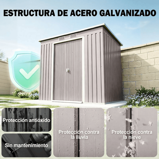 Outsunny Abrigo de Jardim 213x130x172 cm Abrigo de Exterior de Aço Galvanizado com Porta Corredeira e Ventilações para Armazenamento de Ferramentas Cinza Claro