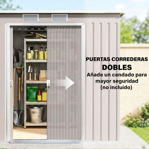 Outsunny Abrigo de Jardim 213x130x172 cm Abrigo de Exterior de Aço Galvanizado com Porta Corredeira e Ventilações para Armazenamento de Ferramentas Cinza Claro