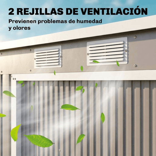 Outsunny Abrigo de Jardim 213x130x172 cm Abrigo de Exterior de Aço Galvanizado com Porta Corredeira e Ventilações para Armazenamento de Ferramentas Cinza Claro