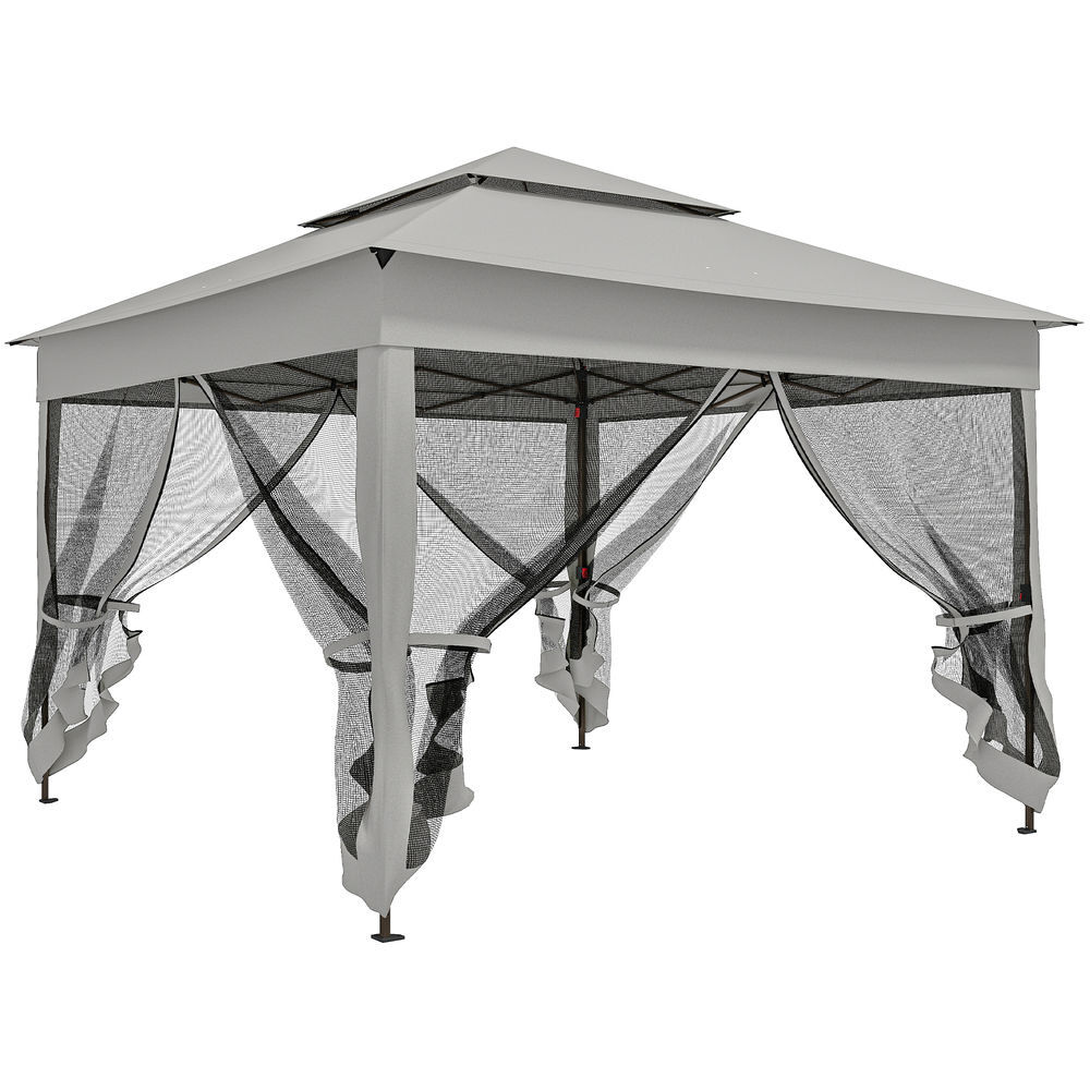 Outsunny carpa plegable gazebo 3,3x3,3 m cenador plegable con 4 paredes laterales de malla anti-uv y bolsa de transporte para camping fiestas gris claro