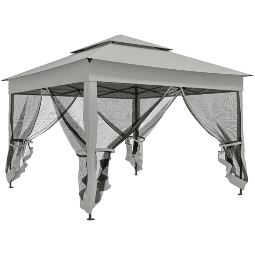 Outsunny Tenda Dobrável Exterior 325x325x270 cm Tenda de Jardim com Teto Duplo Rede Mosquiteira Amovível e Bolsa de Transporte para Jardim Pátio Cinzento