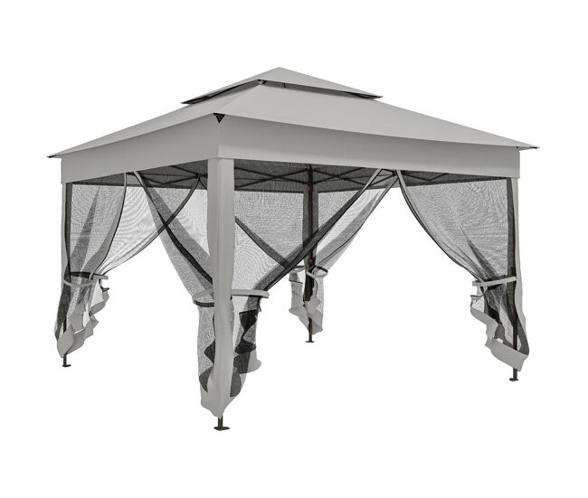 Outsunny carpa plegable gazebo 3,3x3,3 m cenador plegable con 4 paredes laterales de malla anti-uv y bolsa de transporte para camping fiestas gris claro