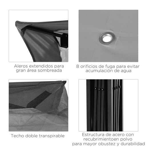 Outsunny Tenda Dobrável Exterior 325x325x270 cm Tenda de Jardim com Teto Duplo Rede Mosquiteira Amovível e Bolsa de Transporte para Jardim Pátio Cinzento