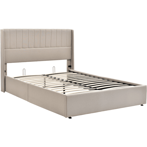 Cama contentora estofada em linho 160x200cm com estrado de ripas - Bege