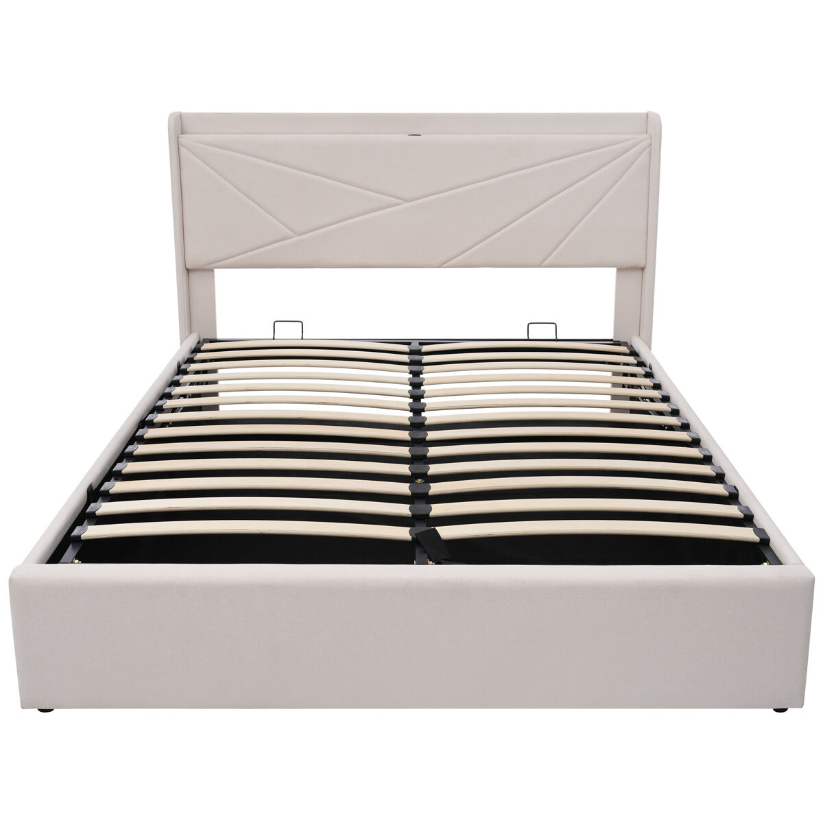Cama contenedor de tela de lino 140x200 cm - con puerto usb y somier - beige