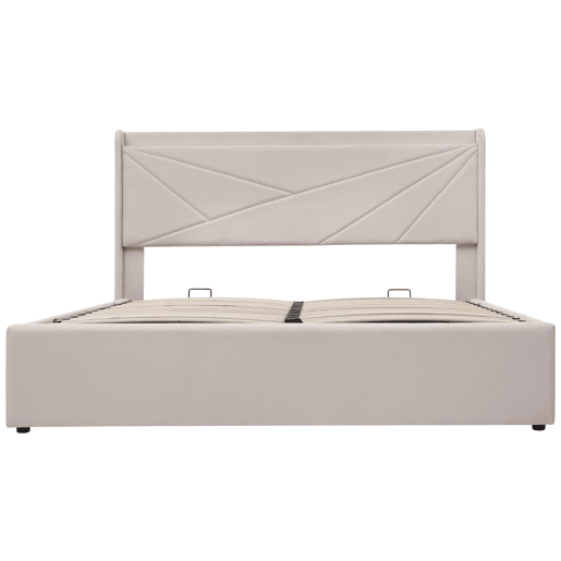 Cama contentora em tecido de linho 140x200 cm - com porta USB e estrado - Bege