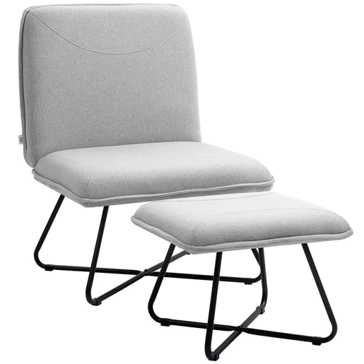 HOMCOM Poltrona Sala de Estar com Apoio para os Pés Poltrona Relax sem Apoio para os Braços com Pés de Aço em Forma de Cruz para Sala de Estar Dormitório Cinza Claro