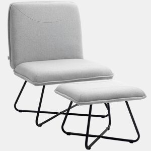 HOMCOM Poltrona Sala de Estar com Apoio para os Pés Poltrona Relax sem Apoio para os Braços com Pés de Aço em Forma de Cruz para Sala de Estar Dormitório Cinza Claro