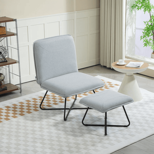 HOMCOM Poltrona Sala de Estar com Apoio para os Pés Poltrona Relax sem Apoio para os Braços com Pés de Aço em Forma de Cruz para Sala de Estar Dormitório Cinza Claro