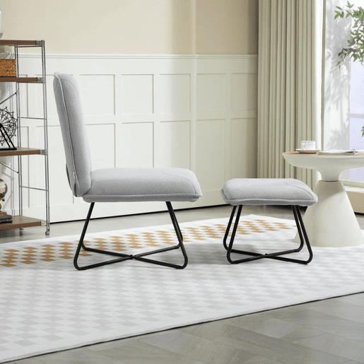 HOMCOM Poltrona Sala de Estar com Apoio para os Pés Poltrona Relax sem Apoio para os Braços com Pés de Aço em Forma de Cruz para Sala de Estar Dormitório Cinza Claro