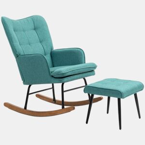 HOMCOM Conjunto de Poltrona Baloiço com Apoio para os Pés Poltrona Relax com Almofada Acolchoada e Anti-Tombo Carga 130 kg Sala de Estar Dormitório 64x89x90 cm Verde