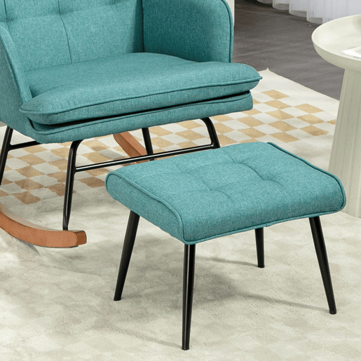 HOMCOM Conjunto de Poltrona Baloiço com Apoio para os Pés Poltrona Relax com Almofada Acolchoada e Anti-Tombo Carga 130 kg Sala de Estar Dormitório 64x89x90 cm Verde