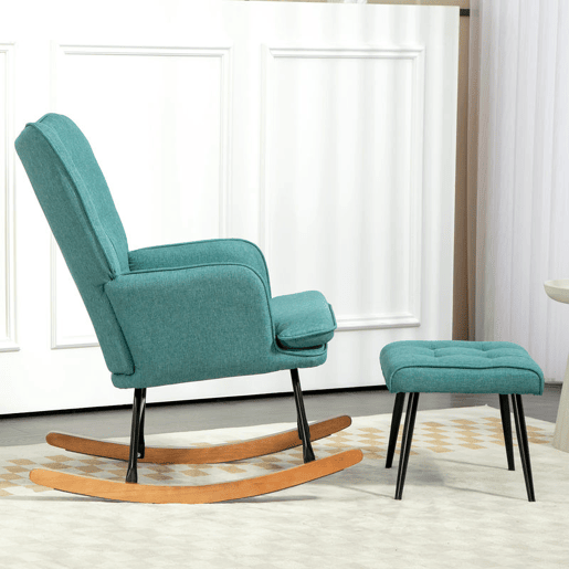 HOMCOM Conjunto de Poltrona Baloiço com Apoio para os Pés Poltrona Relax com Almofada Acolchoada e Anti-Tombo Carga 130 kg Sala de Estar Dormitório 64x89x90 cm Verde