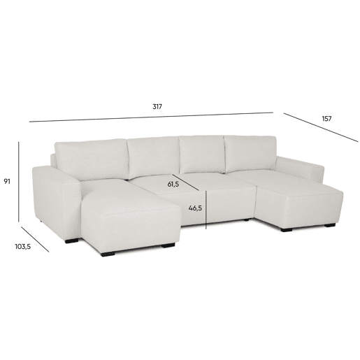 Sofá-Cama Chaise Longue BUDWING Jordan Bege - 5 Lugares - 317x157x91 cm