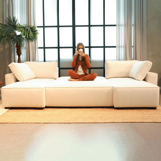 Sofá-Cama Chaise Longue BUDWING Jordan Bege - 5 Lugares - 317x157x91 cm