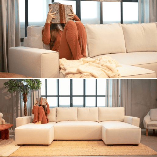 Sofá-Cama Chaise Longue BUDWING Jordan Bege - 5 Lugares - 317x157x91 cm