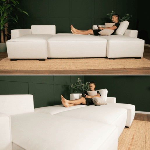 Sofá-Cama Chaise Longue BUDWING Jordan Bege - 5 Lugares - 317x157x91 cm