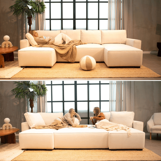 Sofá-Cama Chaise Longue BUDWING Jordan Bege - 5 Lugares - 317x157x91 cm