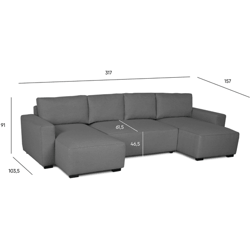 Sofá-Cama Chaise Longue BUDWING Jordan Cinzento - 5 Lugares - 317x157x91 cm
