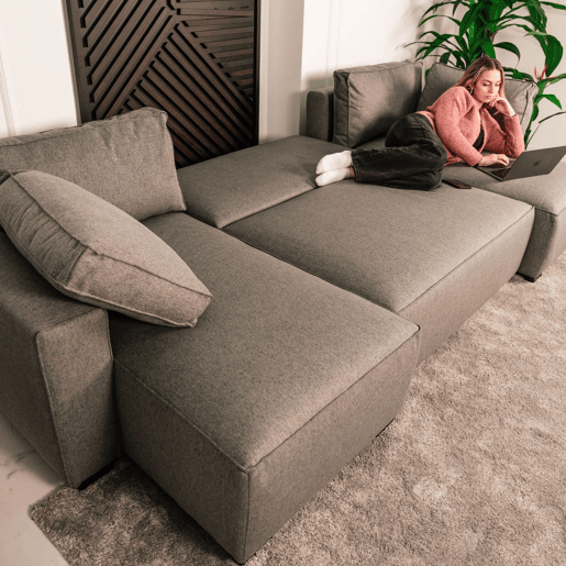 Sofá-Cama Chaise Longue BUDWING Jordan Cinzento - 5 Lugares - 317x157x91 cm