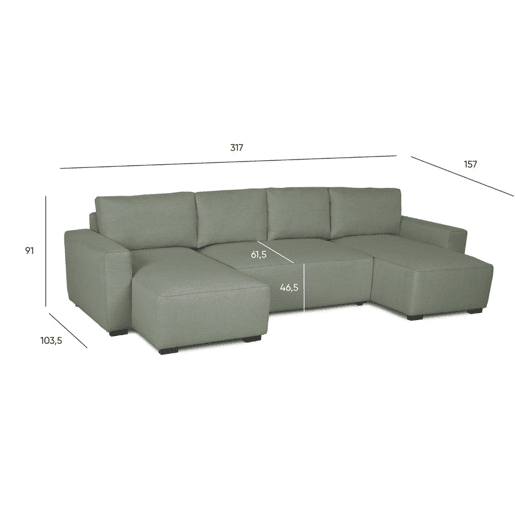 Sofá-Cama Chaise Longue BUDWING Jordan Verde - 5 Lugares - 317x157x91 cm