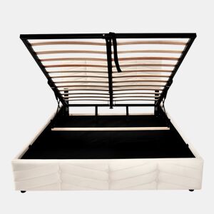 Cama de contentor em veludo com estrado de ripas + cabeceira regulável - 140x200cm - Bege