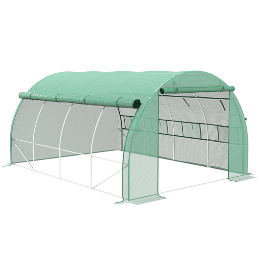 Outsunny Estufa de Túnel de Jardim 397x300x200 cm com Porta Lateriais e Janelas Enroláveis Cobertura de PE 140gm² e Metal Galvanizado para Cultivos de Plantas Verduras Verde