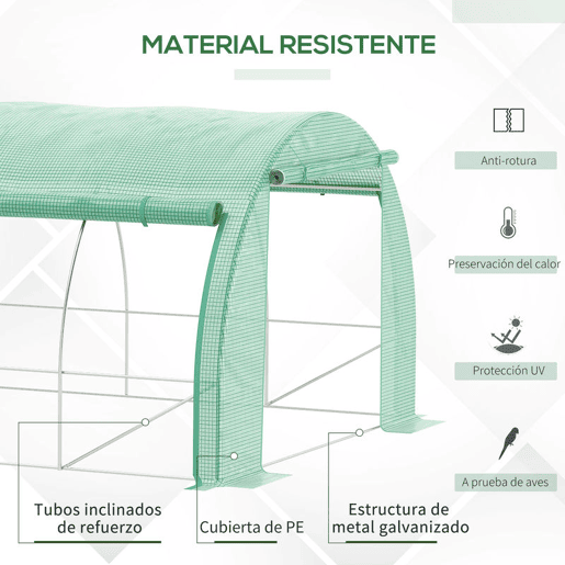 Outsunny Estufa de Túnel de Jardim 397x300x200 cm com Porta Lateriais e Janelas Enroláveis Cobertura de PE 140gm² e Metal Galvanizado para Cultivos de Plantas Verduras Verde