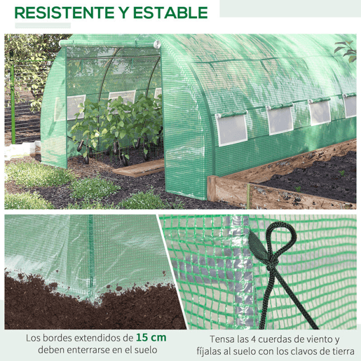 Outsunny Estufa de Túnel de Jardim 397x300x200 cm com Porta Lateriais e Janelas Enroláveis Cobertura de PE 140gm² e Metal Galvanizado para Cultivos de Plantas Verduras Verde