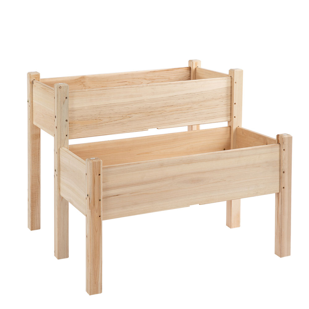 Outsunny mesa de cultivo huerto urbano elevado de madera de 2 niveles mesa de jardinera para cultivo plantas flores verduras 86x85x72 cm madera natural