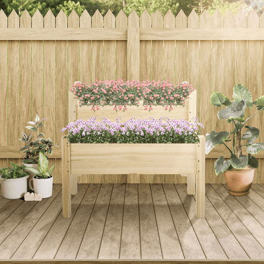Outsunny Horta Elevada de Madeira Horta de Madeira Elevada de 2 Níveis Horta para Cultivo de Plantas Flores Verduras 86x85x72 cm Madeira