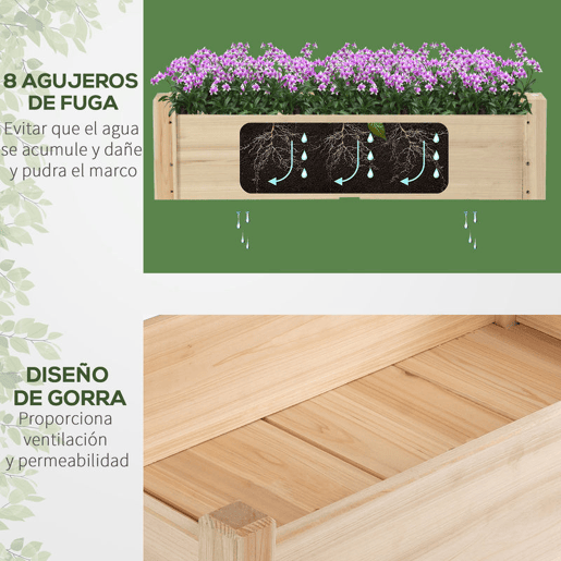 Outsunny Horta Elevada de Madeira Horta de Madeira Elevada de 2 Níveis Horta para Cultivo de Plantas Flores Verduras 86x85x72 cm Madeira
