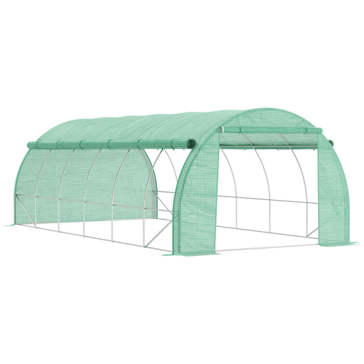 Outsunny Estufa de Túnel de Jardim 597x300x200 cm com Porta Lateriais e Janelas Enroláveis Cobertura de PE 140gm² e Metal Galvanizado para Cultivos de Plantas Verduras Verde