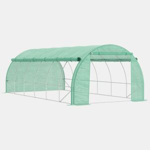 Outsunny Estufa de Túnel de Jardim 597x300x200 cm com Porta Lateriais e Janelas Enroláveis Cobertura de PE 140gm² e Metal Galvanizado para Cultivos de Plantas Verduras Verde
