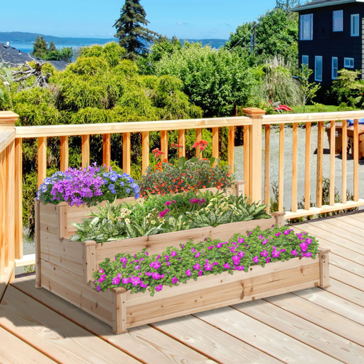 Outsunny Caixa de Plantio de Madeira Caixa de Plantio de Jardim com 3 Níveis Desenho de Escada Horta para Cultivos de Plantas Flores para Pátio Varanda 120x120x56 cm Madeira