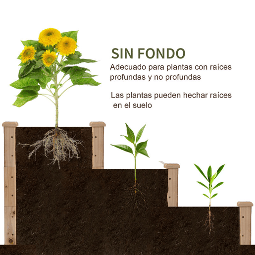 Outsunny Caixa de Plantio de Madeira Caixa de Plantio de Jardim com 3 Níveis Desenho de Escada Horta para Cultivos de Plantas Flores para Pátio Varanda 120x120x56 cm Madeira