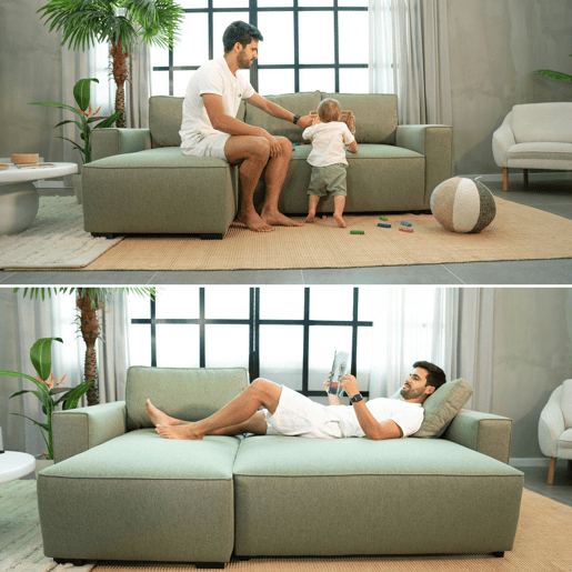 Sofá-Cama Chaise Longue BUDWING Jade Verde - 4 Lugares - 239x135x91 cm