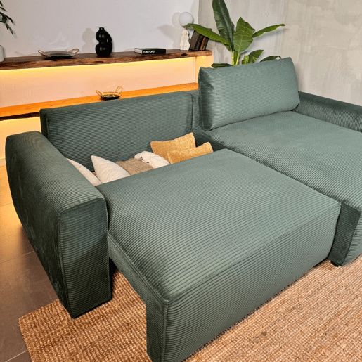 Sofá-Cama Chaise Longue BUDWING Lauren Verde Abeto - 4 Lugares - 269x158x96 cm