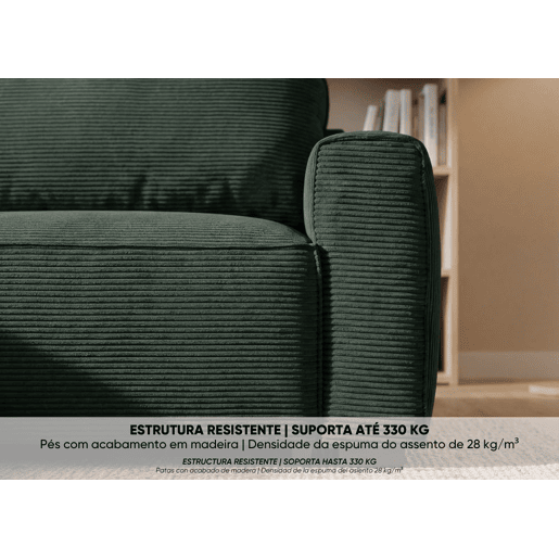 Sofá-Cama Chaise Longue BUDWING Lauren Verde Abeto - 4 Lugares - 269x158x96 cm