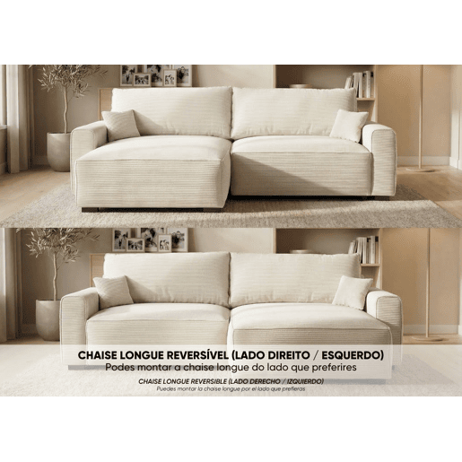 Sofá-Cama Chaise Longue BUDWING Lauren Bege - 4 Lugares - 269x158x96 cm