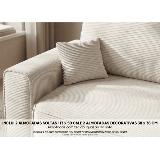 Sofá-Cama Chaise Longue BUDWING Lauren Bege - 4 Lugares - 269x158x96 cm