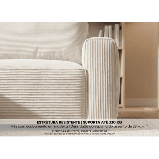 Sofá-Cama Chaise Longue BUDWING Lauren Bege - 4 Lugares - 269x158x96 cm