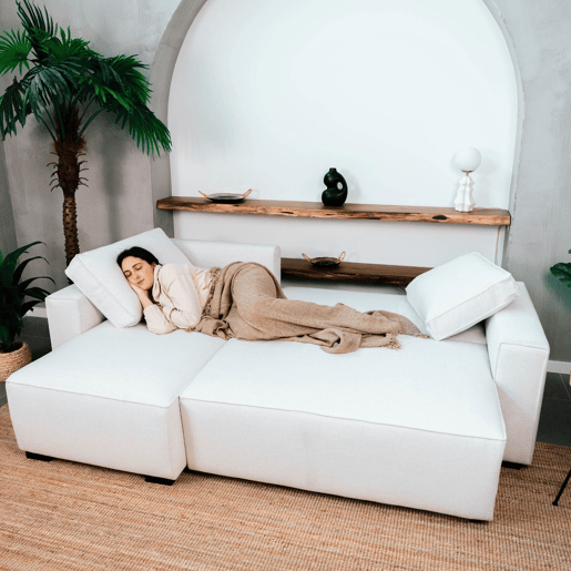 Sofá-Cama Chaise Longue BUDWING Jade Bege - 4 Lugares - 239x135x91 cm