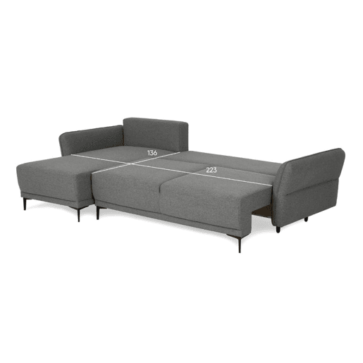 Sofá-Cama Chaise Longue BUDWING Toby Cinzento Vulcão - 4 Lugares - 260,5x156x92 cm