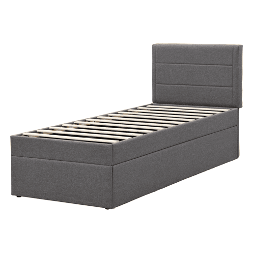Cama articulada com estrado de ripas - 90x200 cm - tecido de linho - Cinzento