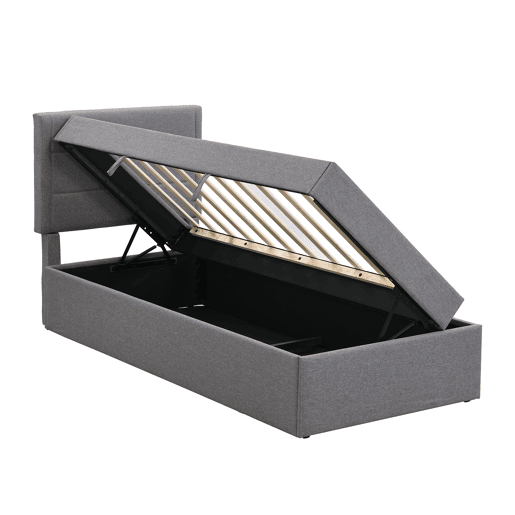Cama articulada com estrado de ripas - 90x200 cm - tecido de linho - Cinzento