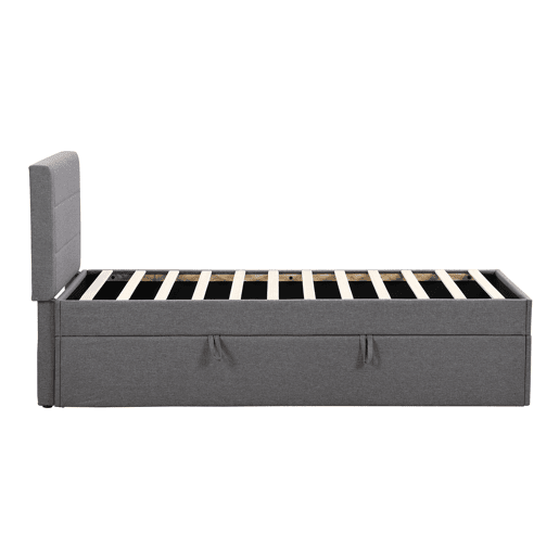 Cama articulada com estrado de ripas - 90x200 cm - tecido de linho - Cinzento